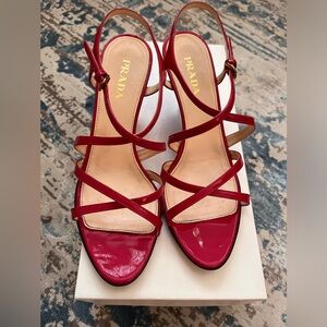 Deep pink Prada patent wedges